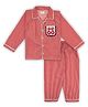 TIPPY TOP Pure Cotton Woven Full Sleeves Bunny Patch Detailed Striped Night Suit Set - Maroon