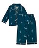TIPPY TOP Cotton Woven Full Sleeves Zebra Printed Coordinating Night Suit Set - Teal Blue