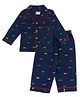TIPPY TOP Pure Cotton Printed Full Sleeves Fish Printed  Coordinating  Night Suit Set - Navy Blue