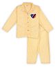 TIPPY TOP Pure Cotton Woven Full Sleeves Teddy Bear Patch Detailed Striped Night Suit Set - Orange