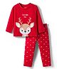 Babyhug Cotton Knit Full Sleeves Night Suit With Animal Print - Red