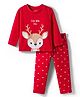Babyhug Cotton Knit Full Sleeves Night Suit With Animal Print - Red