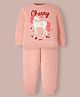 Cherry Crumble By Nitt Hyman Knit Full Sleeves Unicorn & Floral Patch Detailed Unisex Winter Night Suit Set - Peach