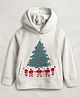 Cherry Crumble By Nitt Hyman Knit Christmas Theme Full Sleeves Tree & Santa Claus Patch Detailed Light Winter Unisex Hooded Sweatshirt  -White