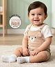 Babyoye 100% Cotton Knit Dungaree & Half Sleeves Inner Tee With Teddy Bear Print - Light Orange