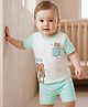 Babyoye 100% Cotton Interlock Knit Half Sleeves T-Shirt & Shorts Set with Teddy Print - Light Blue & White