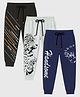 KUCHIPOO Cotton Knit Pack Of 3 Cheetah & Typography Printed Track Pants - Black Grey & Navy Blue