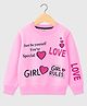KUCHIPOO Fleece Knit Full Sleeves Hearts & Typography Printed Winter Sweatshirt - Pink