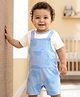 Babyoye Jacquard Knit Half Sleeves Romper with Leaf Embroidery - Light Blue & White