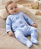 Babyoye Cotton Knit Full Sleeves Footed Sleepsuit With Tree Embroidery - Blue