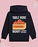 NUSYL Fleece Knit Full Sleeves Smile More Worry Less Text Printed Light Winter Hoodie - Navy Blue