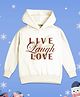 NUSYL Fleece Knit Full Sleeves Live Laugh Love Text Printed Light Winter Hoodie - White