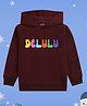 NUSYL Fleece Knit Full Sleeves Delulu Text Printed Light Winter Hoodie - Burgundy