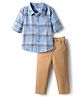 Babyhug Cotton Woven Full Sleeves Checkered Shirt & Pant Set - Blue & Khaki