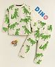 Little Marine Cotton Knit Full Sleeves Dinosaur Printed Night Suit Set - Off White & Green