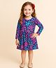 Little Marine Cotton Blend Knit Full Sleeves Tropical Printed Dress - Multi Colour