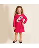 Little Marine Cotton Blend Knit Full Sleeves Floral Applique Detailed Dress - Fuchsia Pink