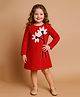 Little Marine Cotton Blend Knit Full Sleeves Floral Applique Detailed Dress - Red