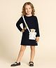 Little Marine Cotton Blend Knit Full Sleeves  Teddy Bear Embellished A Line Dress - Black