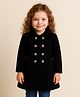 Little Marine Cotton Blend Knit Full Sleeves Solid Peter Pan Collared Winter Overcoat - Black