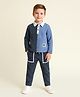 Little Marine Cotton Blend Knit Full Sleeves Colour Blocked  Tee & Pant Set - Blue & Navy