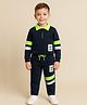 Little Marine Cotton Blend Knit Full Sleeves Want To Love Text Printed Polo Tee & Pant Set - Navy Blue & Neon Green