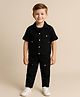 Little Marine Cotton Blend Knit Half Sleeves Ribbed Shirt & Cargo Pants Set - Black