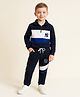 Little Marine Cotton Blend Knit Full Sleeves Colour Blocked Tee With Pant Set - Navy Blue & White