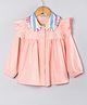 Hugsntugs Cotton Woven Full Sleeves Solid Top With Striped Collar - Peach