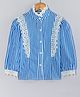 Hugsntugs Cotton Woven Full Sleeves Striped Lace Detailed Shirt Style Top - Blue