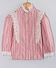 Hugsntugs Cotton Woven Full Sleeves Striped Lace Detailed Shirt Style Top - Pink