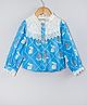 Hugsntugs Cotton Woven Full Sleeves Bunny Printed Lace Detailed Top - Blue