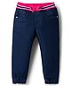 Babyhug Full Length Solid Color Denim Joggers with Ribbed Waist - Navy Blue