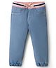 Babyhug Full Length Solid Color Denim Joggers with Ribbed Waist - Light Blue