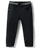 Babyhug Full Length Solid Color Denim Joggers with Ribbed Waist - Black