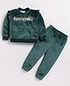 M'andy Velvet Knit Full Sleeves Unstoppable Text Foil Printed Winter Sweatshirt & Joggers Set - Green