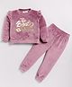 M'andy VVelvet Knit Full Sleeves The Best Never Rest Text Foil Printed Winter Sweatshirt & Joggers Set - Peach