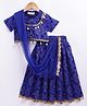 M'andy Georgette Woven Half Sleeves Bandhani Printed Cowrie Shells Embellished   Lehenga Choli With Dupatta Set - Blue