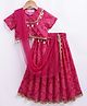 M'andy Georgette Woven Half Sleeves Bandhani Printed Cowrie Shells Embellished   Lehenga Choli With Dupatta Set - Red