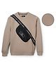 Sportking Cotton Blend Knit Full Sleeves Typography Printed Light Winter Sweatshirt With Attached Fanny Bag - Beige