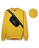 Sportking Cotton Blend Knit Full Sleeves Typography Printed Light Winter Sweatshirt With Attached Fanny Bag - Yellow