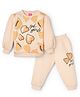 Sportking Cotton Blend Knit Full Sleeves Heart Sequins Embellished Winter Sweatshirt & Joggers Set - Peach