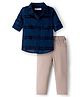 Babyhug Cotton Woven Full Sleeves Checkered Shirt & Trouser Set - Navy Blue