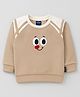Sportking Cotton Blend Knit Full Sleeves Animal Face Printed Light Winter Sweatshirt - Beige