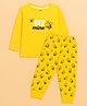 Kidbea Cotton Knit Full Sleeves Hello Spring Text & Floral Printed Night Suit Set - Yellow