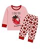 Kidbea Cotton Knit Full Sleeves Strawberry Printed Night Suit Set - Pink