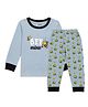 Kidbea Cotton Knit Full Sleeves Bee Mine Text Printed Night Suit Set - Blue
