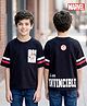 Pine Kids Marvel Single Jersey Knit Drop Shoulder Half Sleeves T-Shirt with Front & Back Iron Man Graphic - Black
