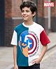 Pine Kids Marvel Single Jersey Knit Drop Shoulder Half Sleeves T-Shirt with Captain America Graphic - Multicolor