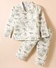 Mini Taurus Cotton Woven Full Sleeves Co-ords Night Suit With Animal Print - Green